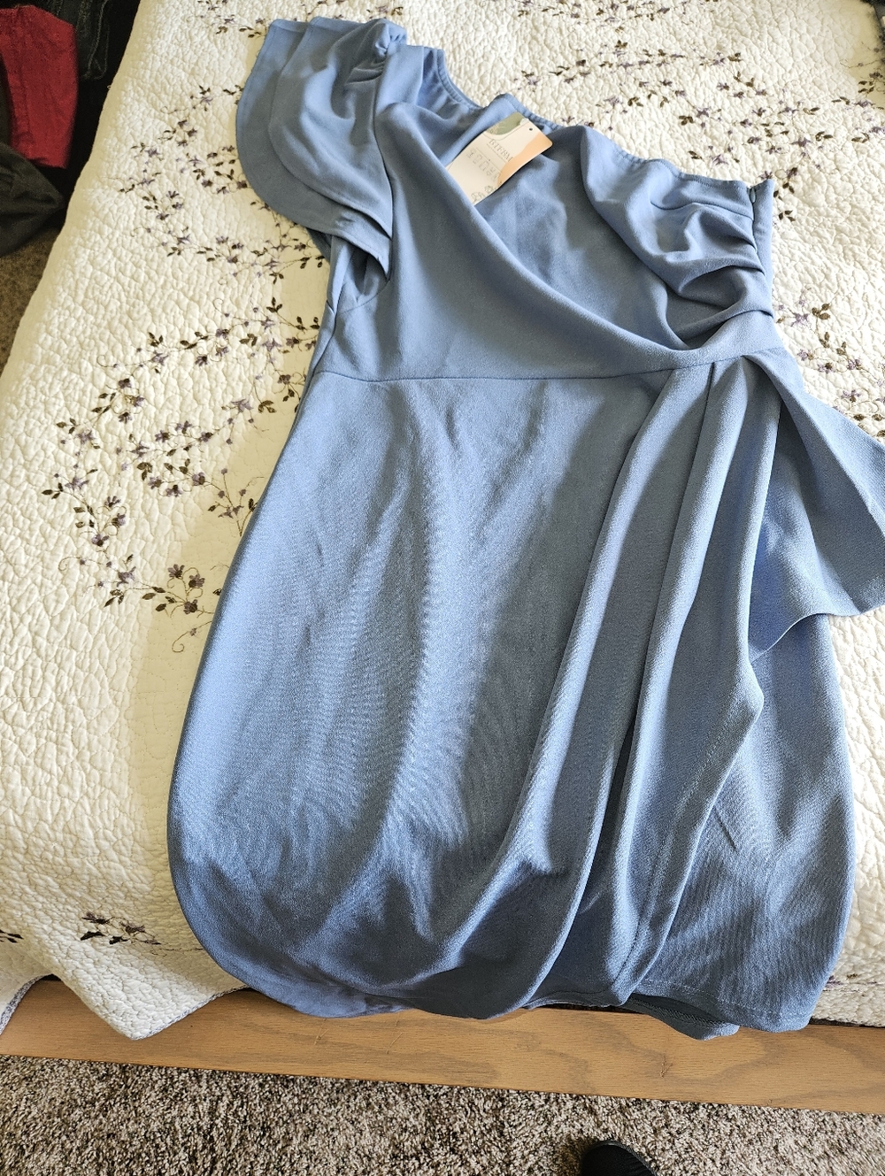 Women’s Light Blue Puff Sleeve Draped Dress